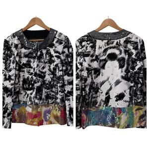 Chicos Geisha Dazzling Jacket Blazer Sequins‎ Abstract Chicos Size 1 M Rainbow